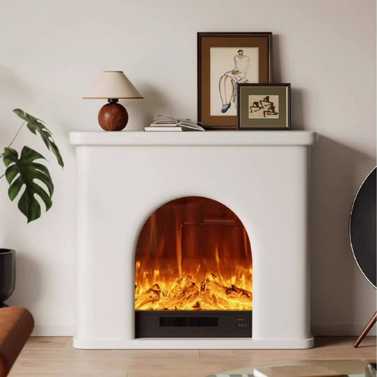 European minimalist milky white electronic heating fireplace